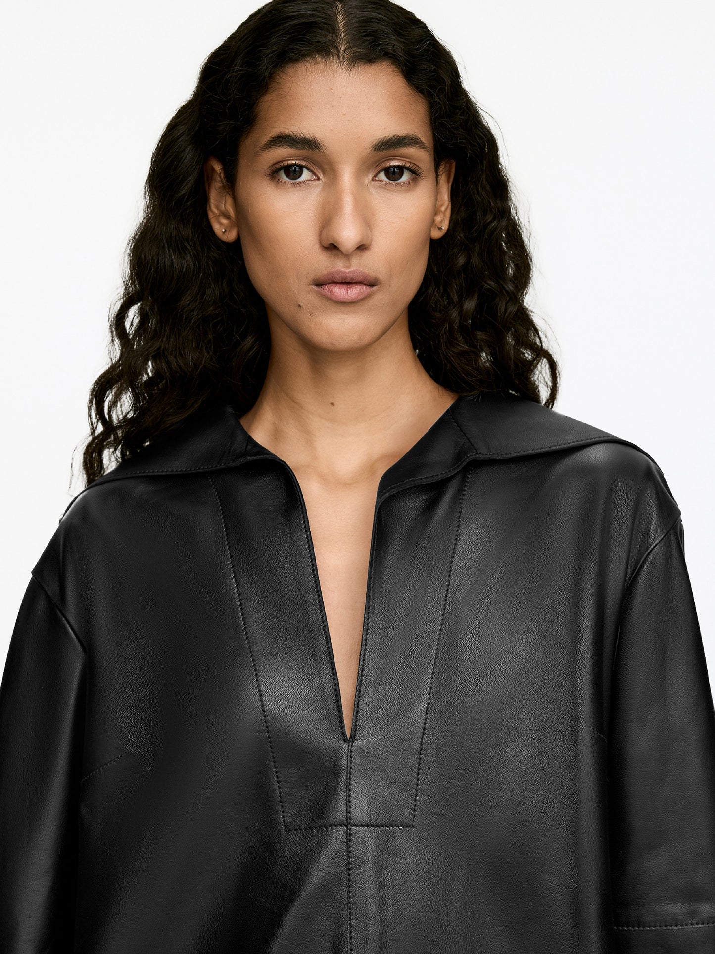 Open-Collar Leather Dress
