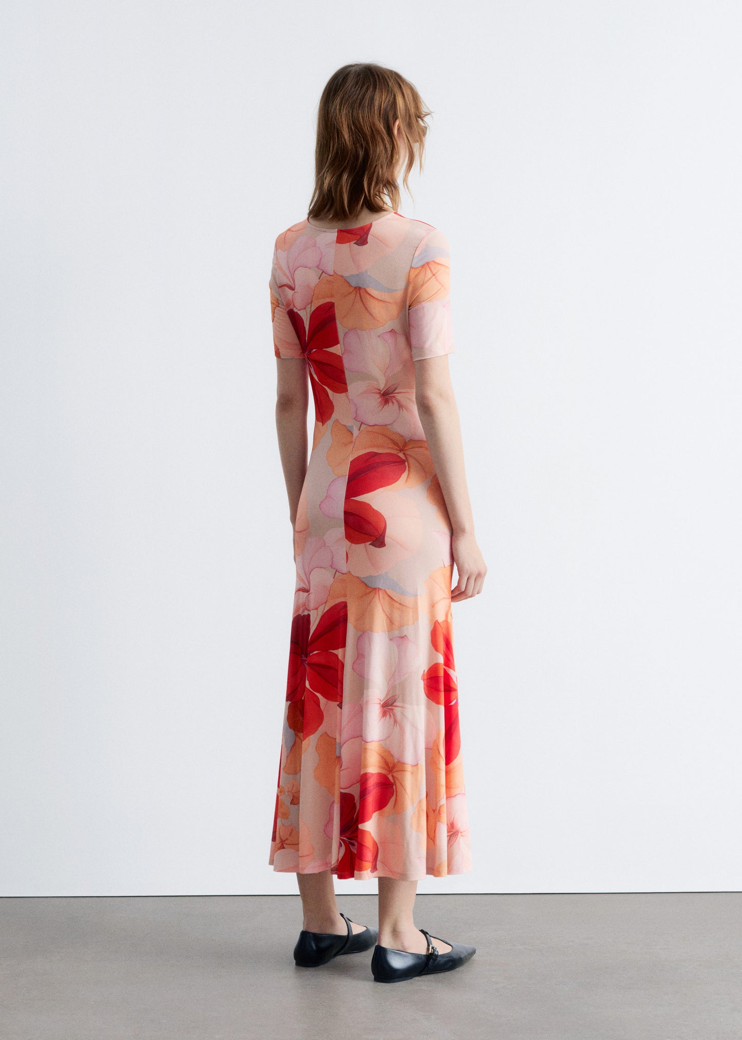 Ruched Short-Sleeve Midi Dress