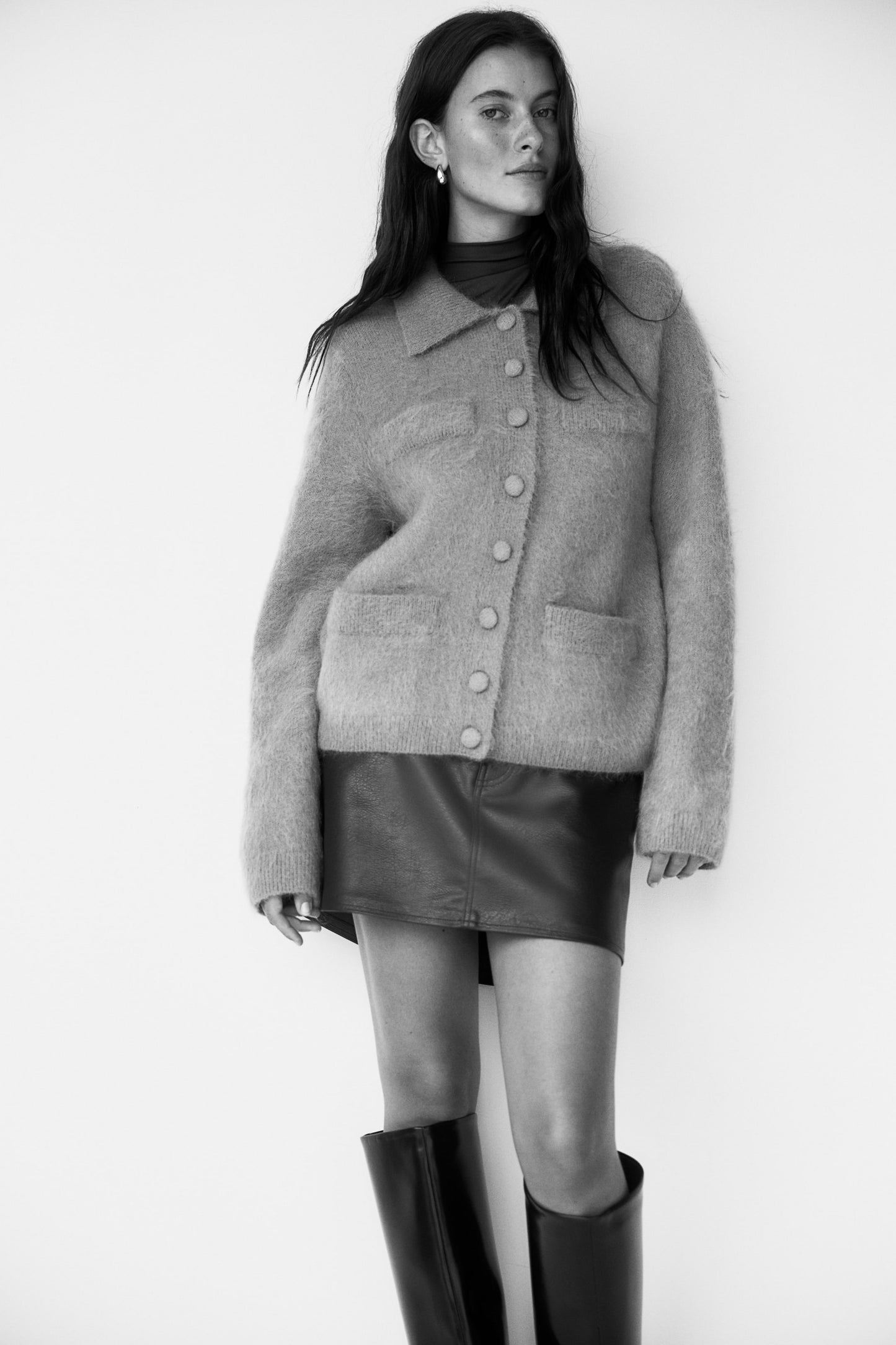 Mohair-blend collared cardigan