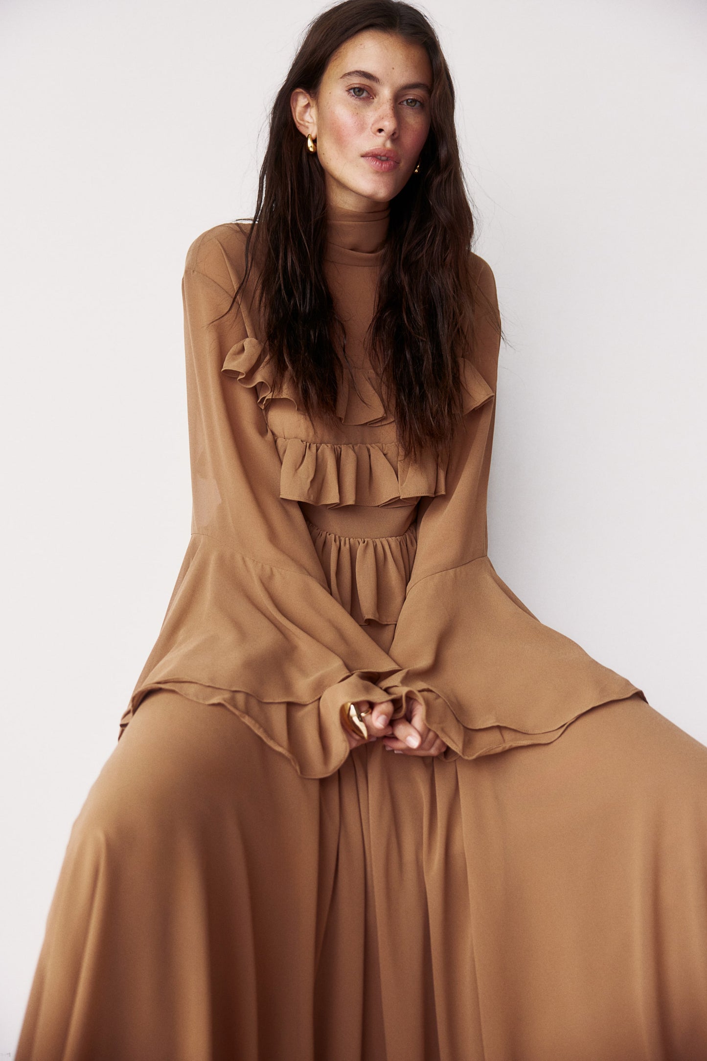 Frill-trimmed chiffon dress