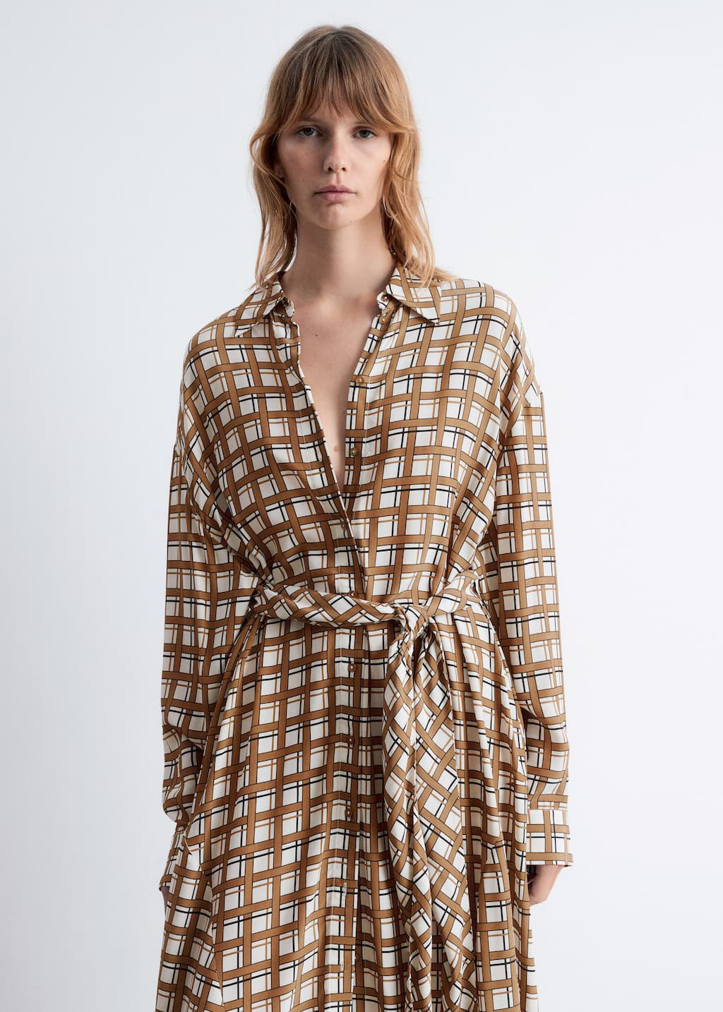 Tie-Detail Midi Shirt Dress