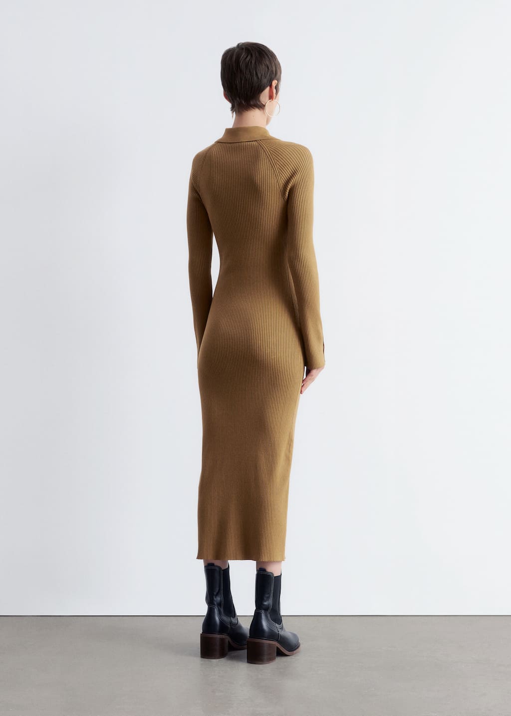 Rib-Knit Polo Midi Dress