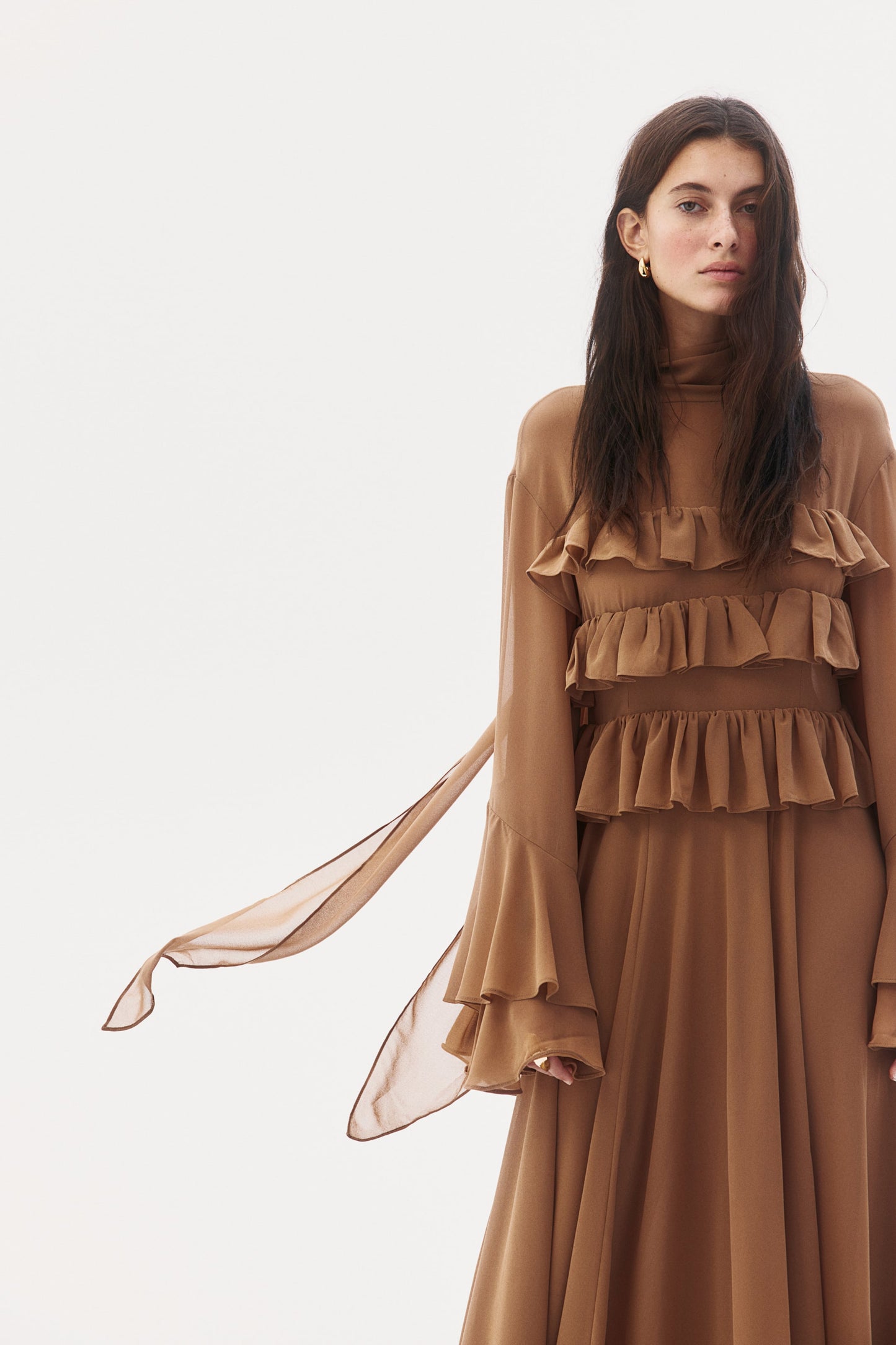 Frill-trimmed chiffon dress