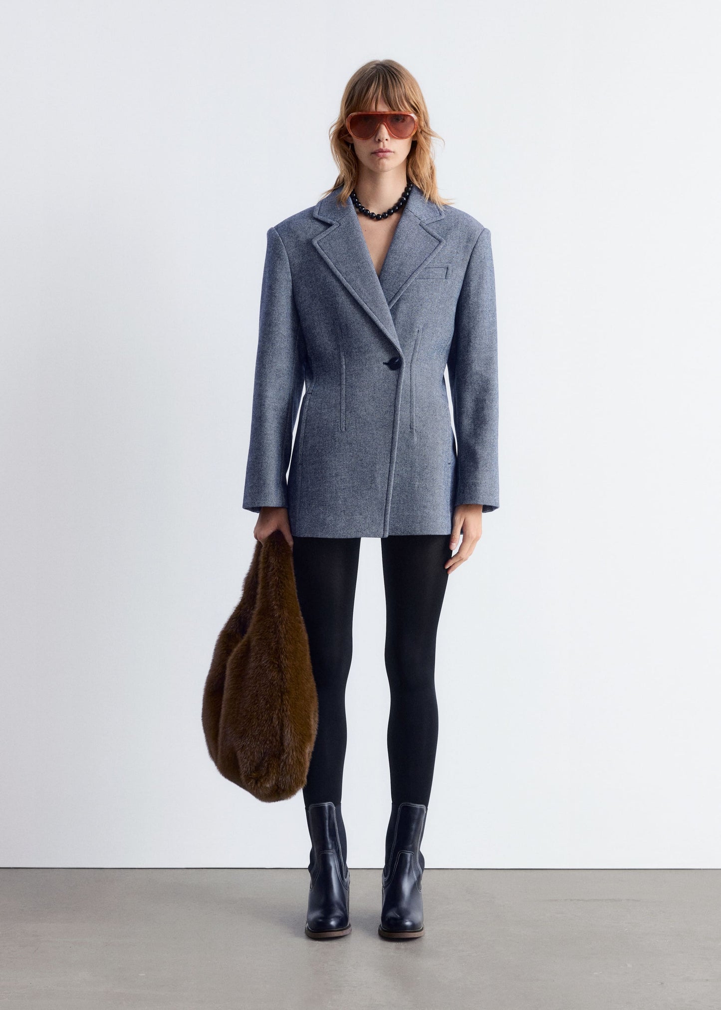 Fitted Shoulder-Pad Blazer