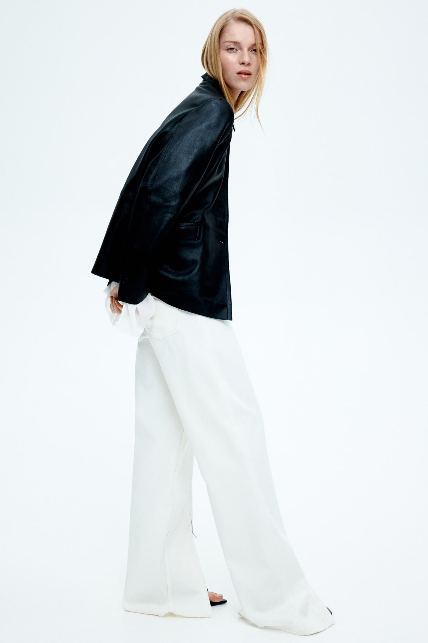 Collared leather jacket