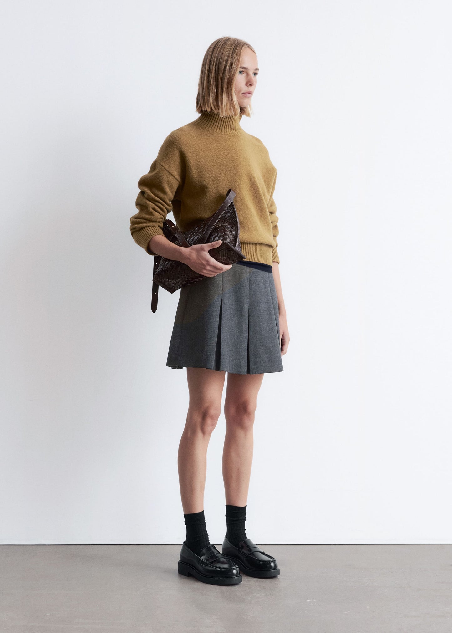 Pleated Wool Mini Skirt