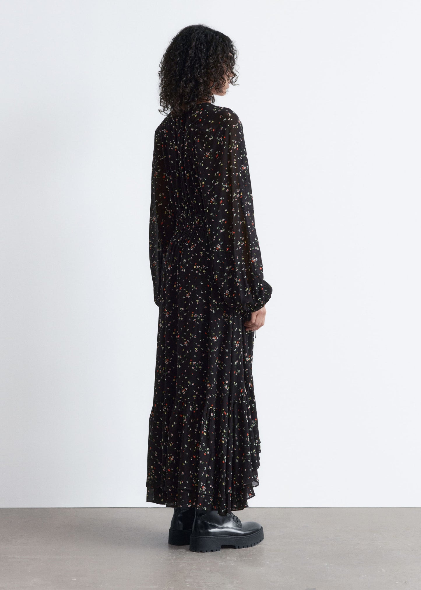 Long-Sleeve Frilled Maxi Dress