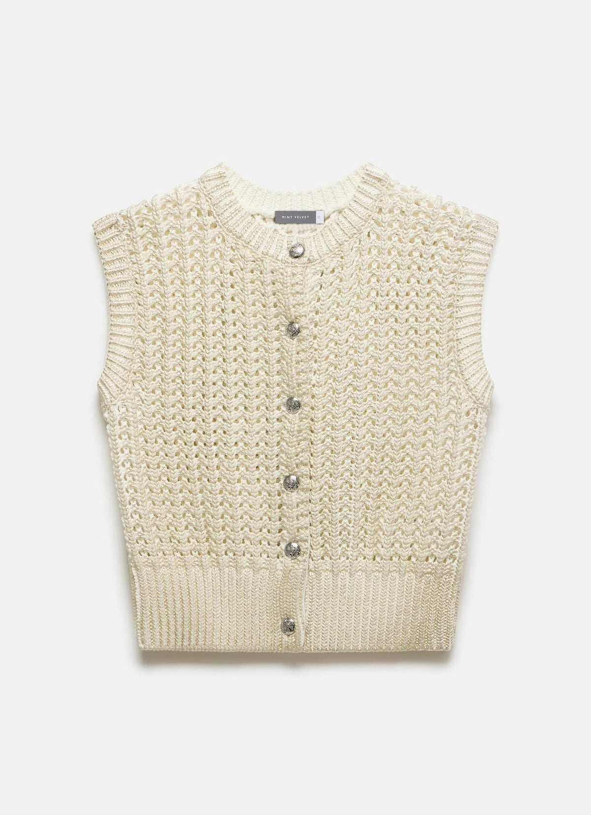 Gold Cotton Blend Foil Knit Waistcoat