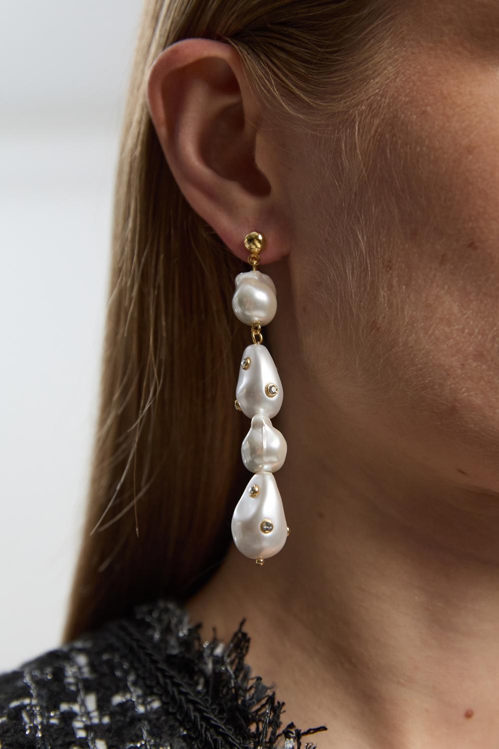 Pearl Diamante Drop Earrings