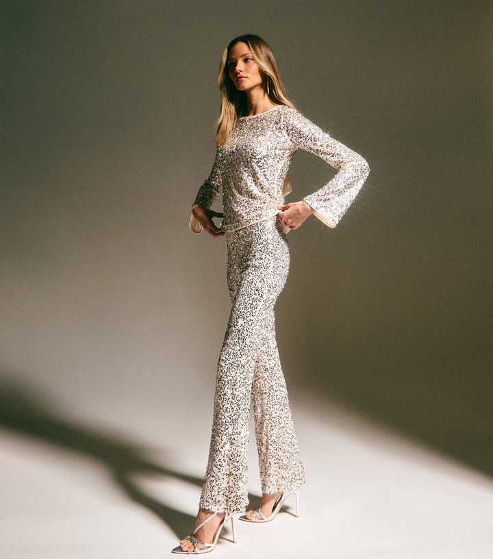 Gold Sequin Flared Trousers