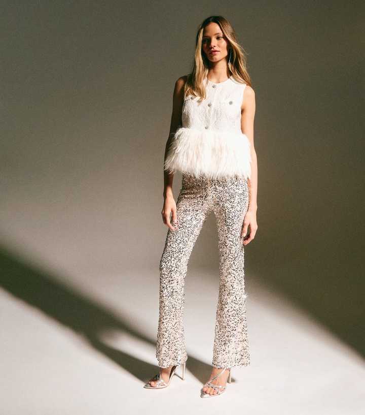Gold Sequin Flared Trousers