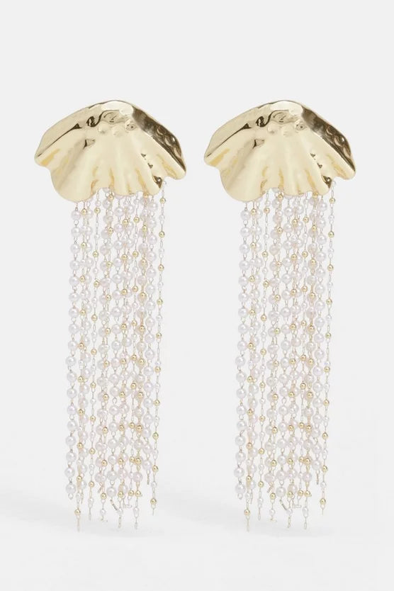 Gold Shell Pearl Detail Statement Earrings