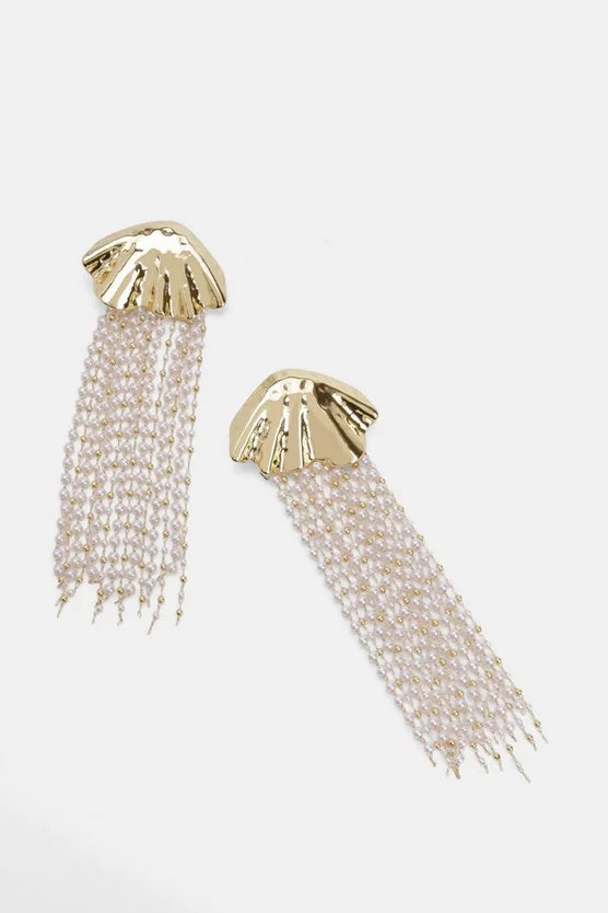 Gold Shell Pearl Detail Statement Earrings