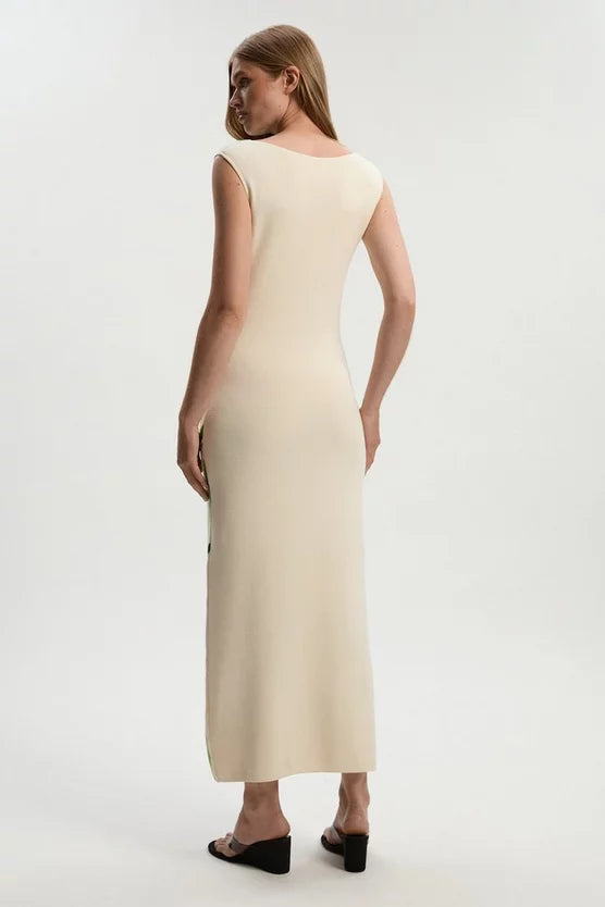 Abstract Print Knitted Maxi Dress