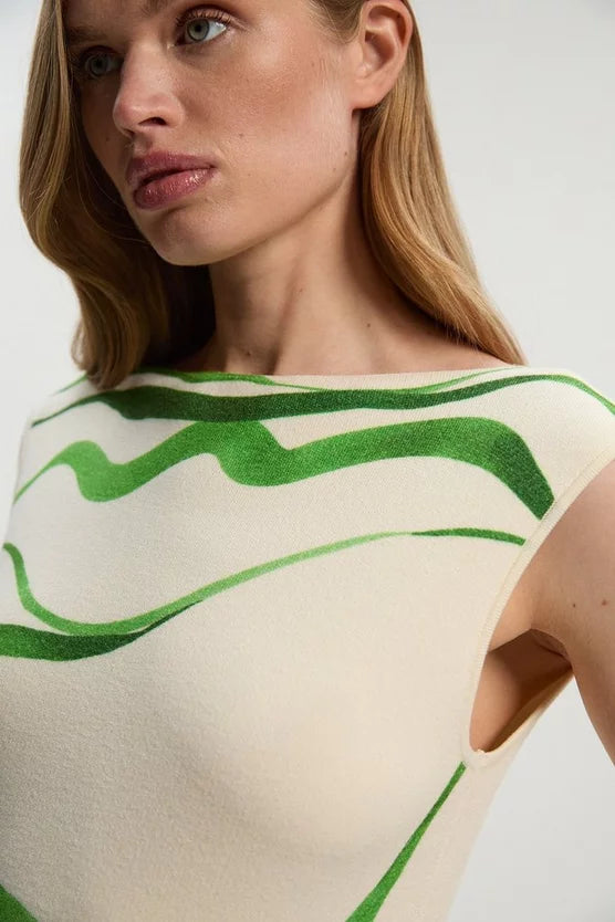 Abstract Print Knitted Maxi Dress