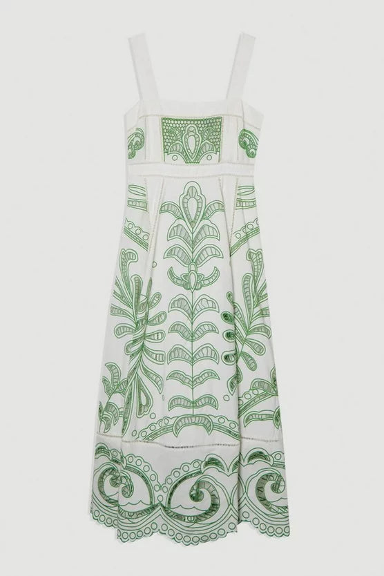Cutwork Embroidered Woven Midi Prom Dress