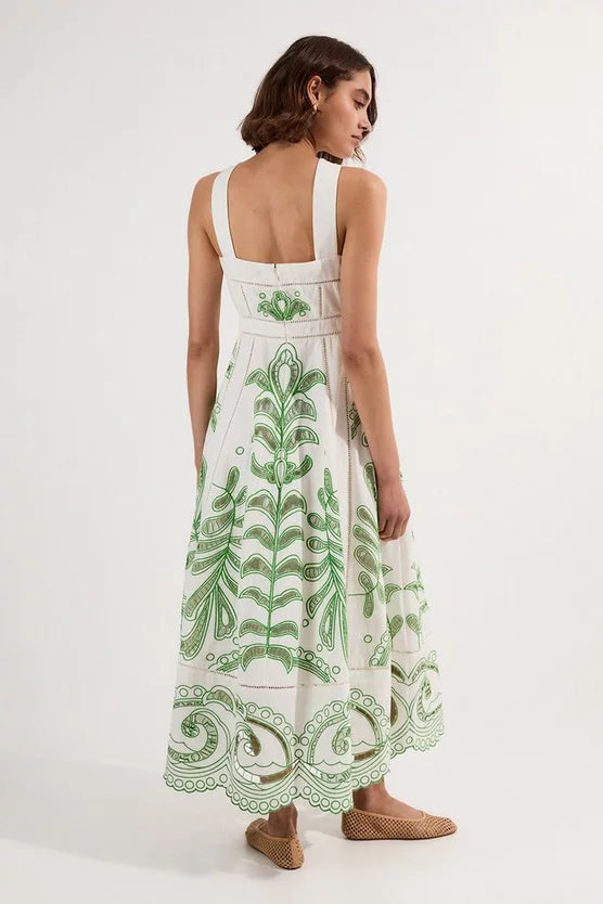 Cutwork Embroidered Woven Midi Prom Dress