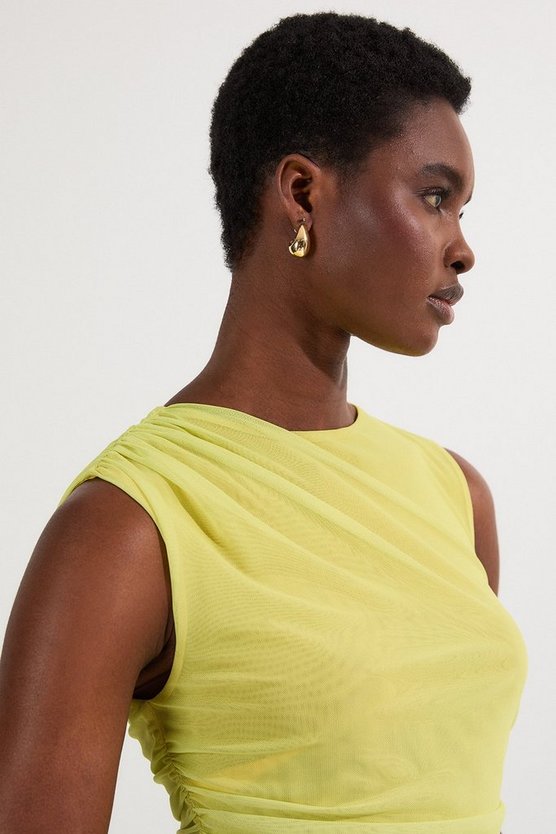Sunset Ombre Mesh Ruched Jersey Maxi Dress