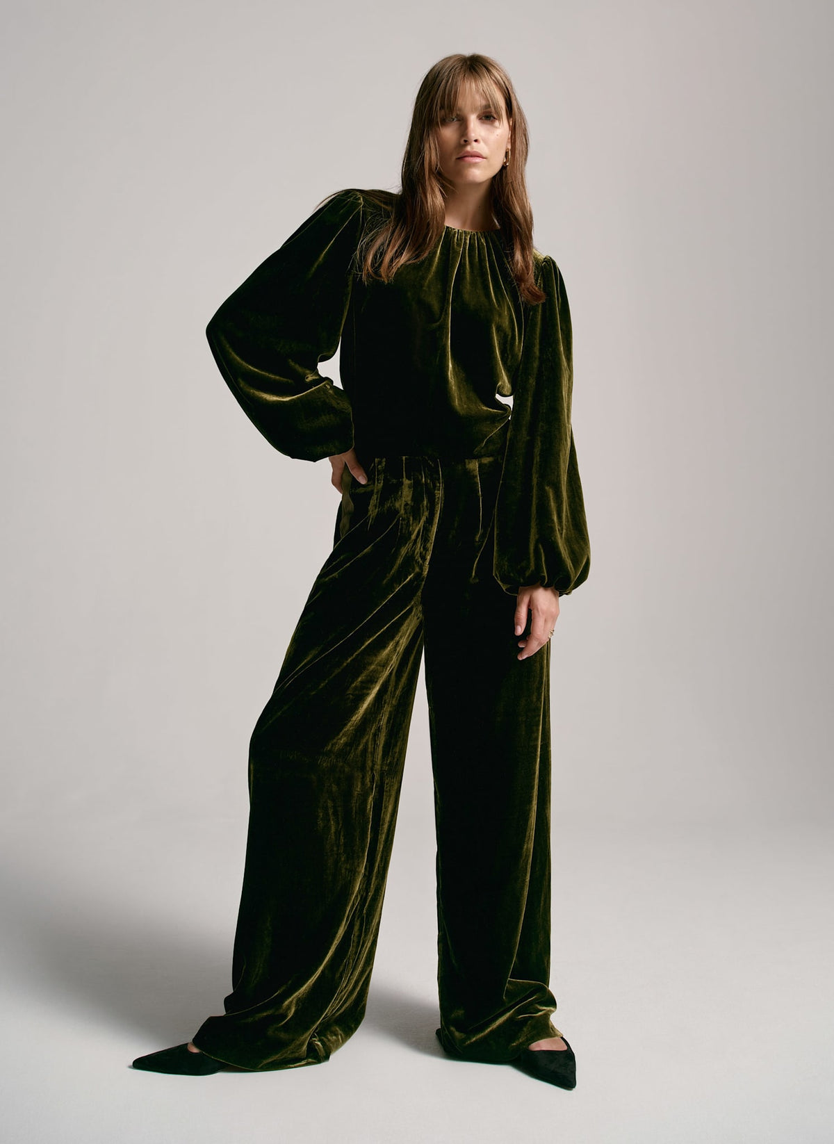 Khaki Velvet Long Sleeve Top