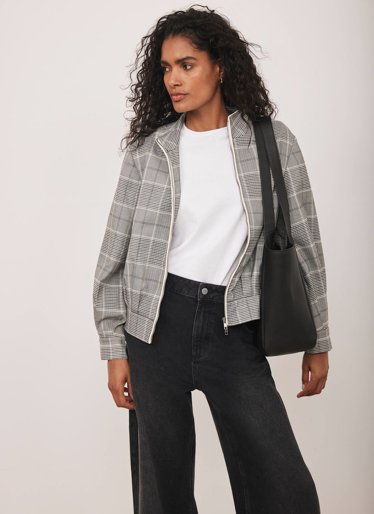 Grey Checked Bomber Jacket