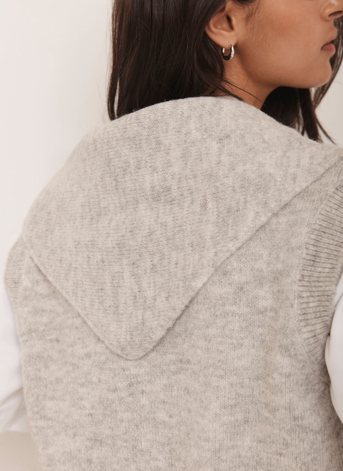 Grey Sleeveless Scarf Detail Knit Top