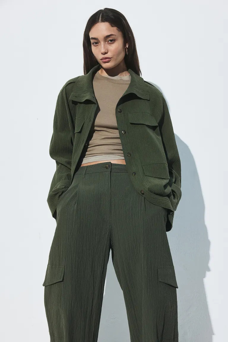 Textured-weave cargo trousers