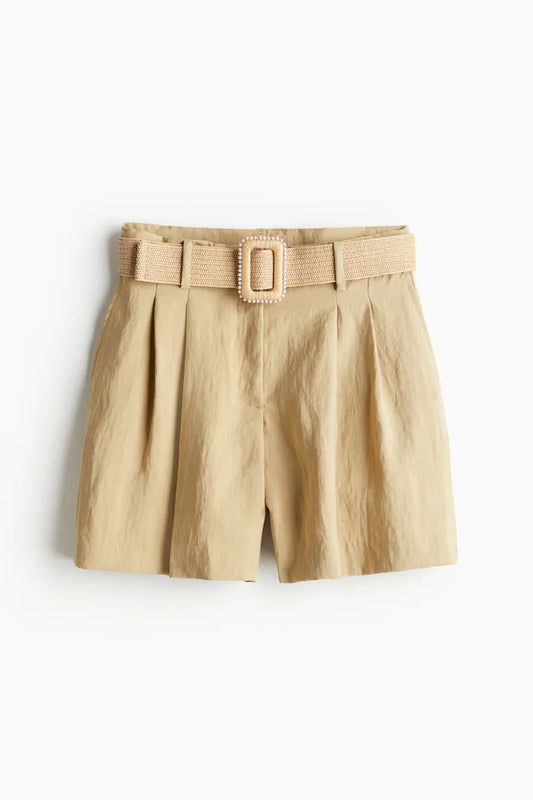 Belted twill shorts