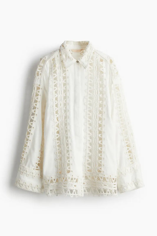 Embroidered linen-blend shirt