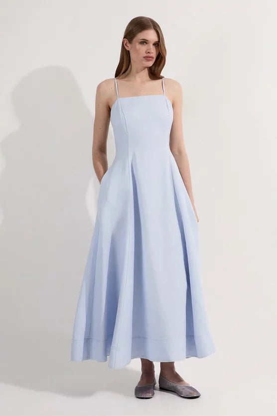 Linen Woven Maxi Prom Dress