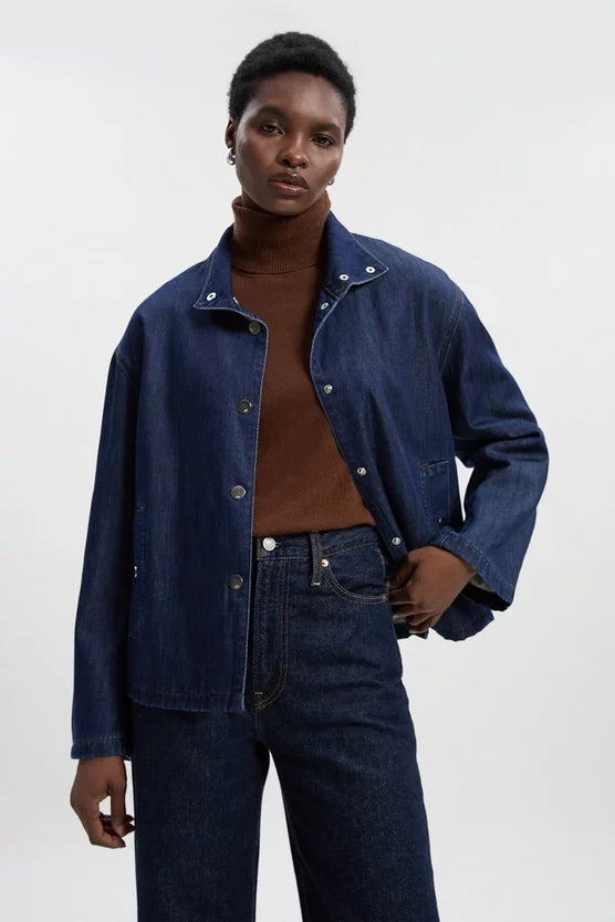 Denim Funnel Neck Jacket