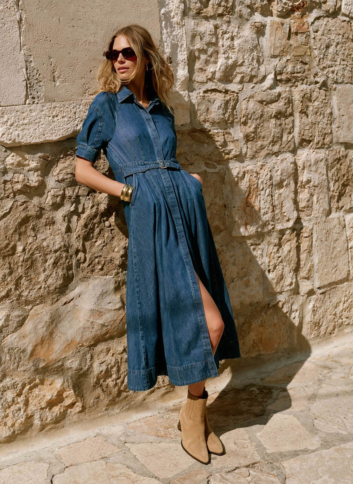 Indigo Denim Midi Shirt Dress