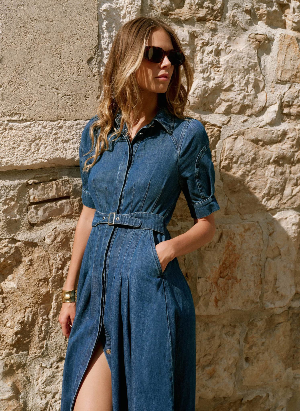 Indigo Denim Midi Shirt Dress