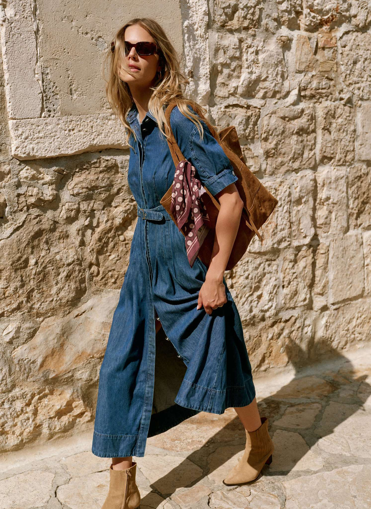 Indigo Denim Midi Shirt Dress