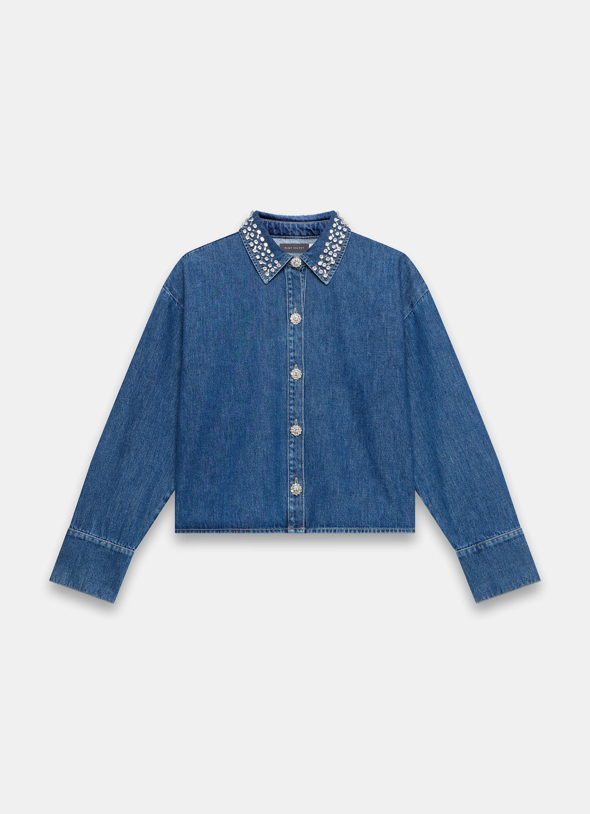 Indigo Denim Embellished Collar Shirt