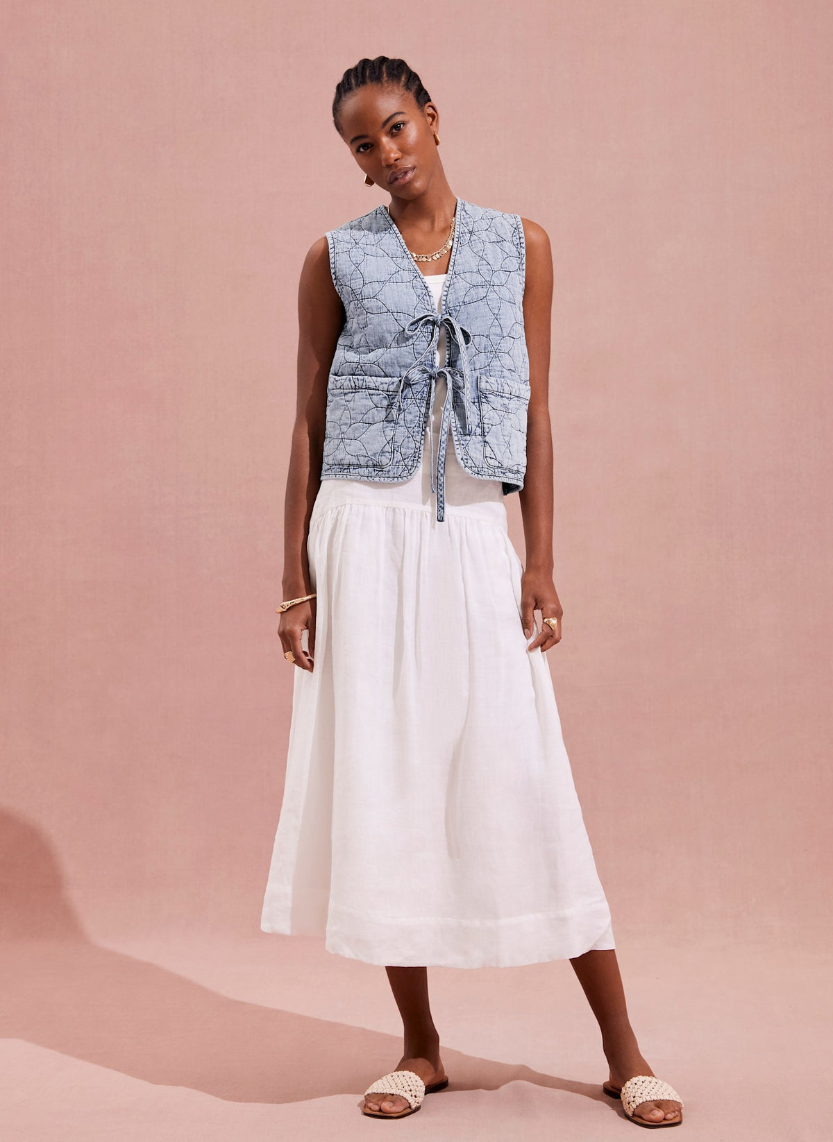 Indigo Quilted Tie Front Gilet