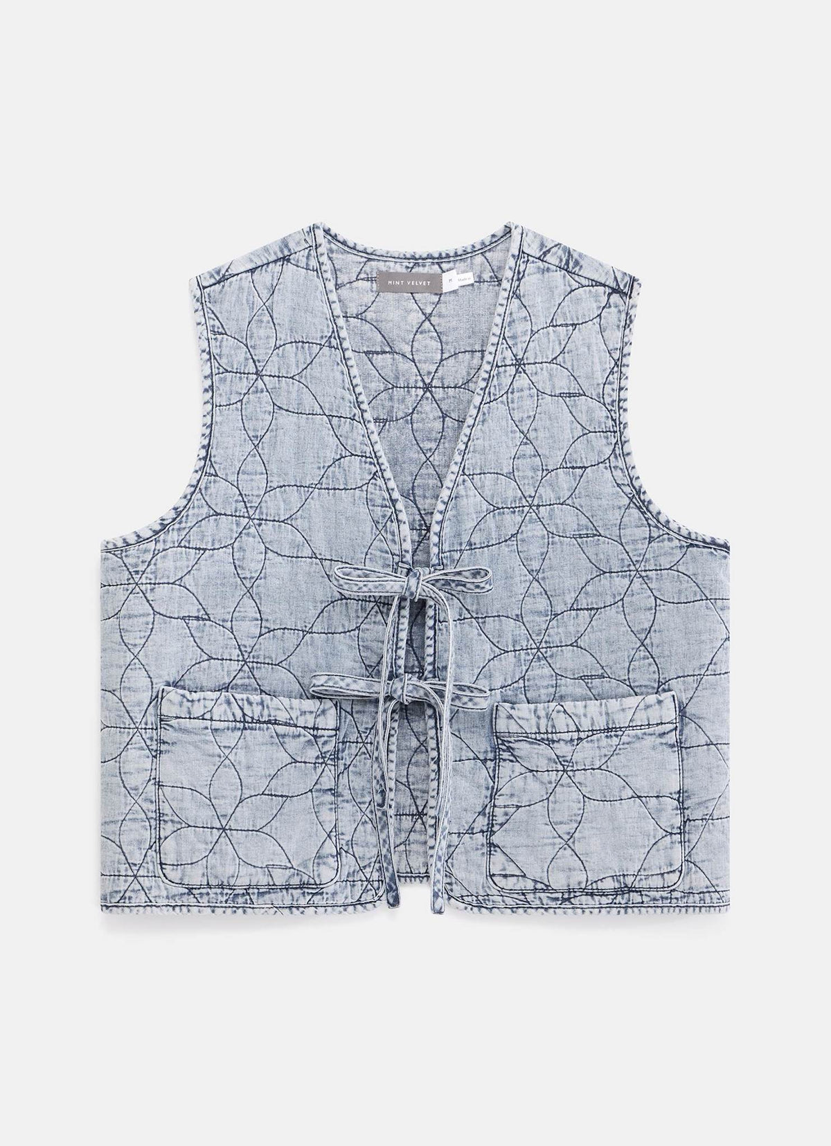 Indigo Quilted Tie Front Gilet