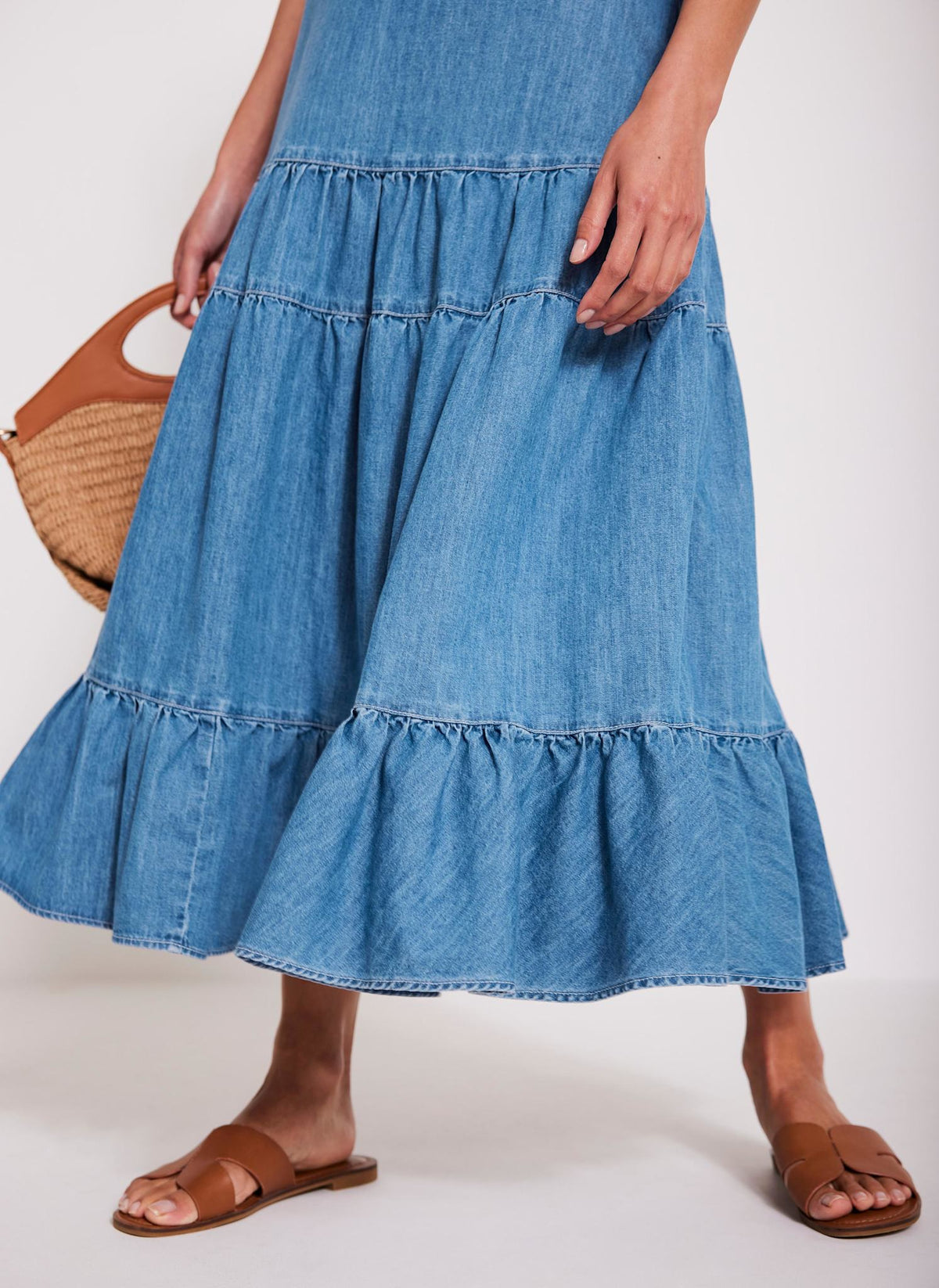 Indigo Tiered Denim Maxi Skirt