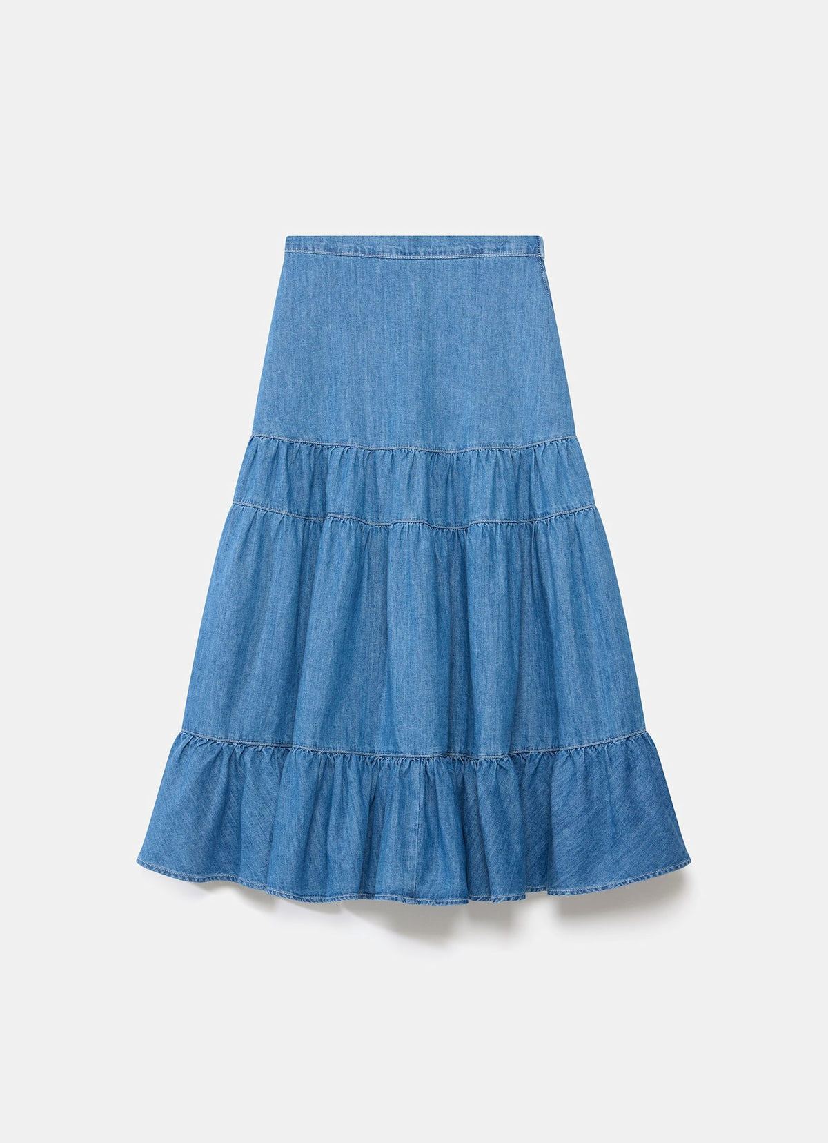 Indigo Tiered Denim Maxi Skirt