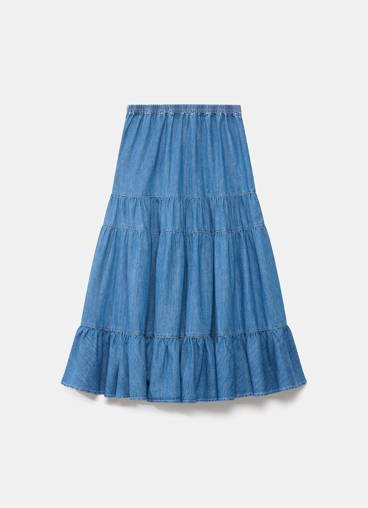 Indigo Tiered Denim Maxi Skirt