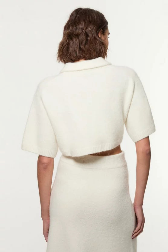 Alpaca Wool Fluffy Knit Polo Top