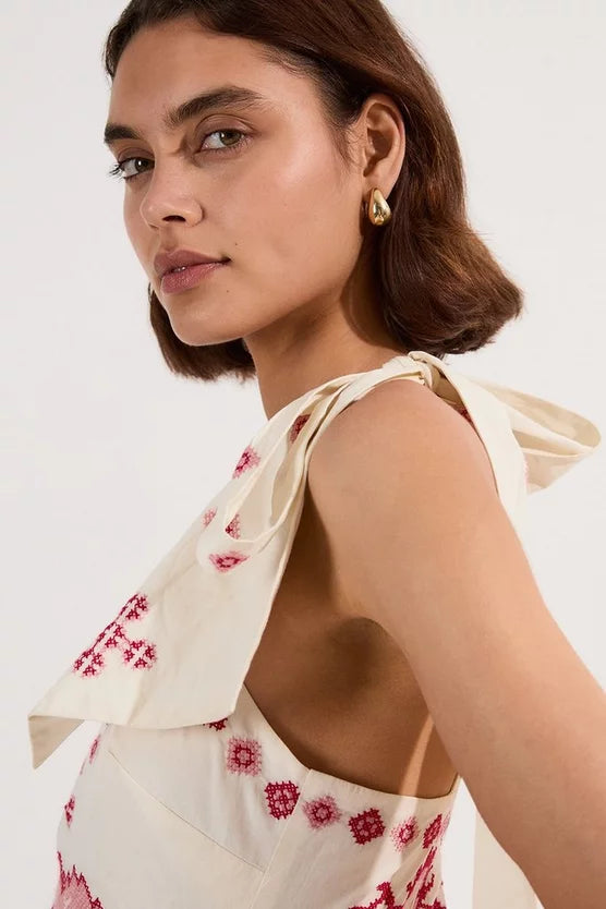 Cotton Embroidered Woven One Shoulder Maxi Dress