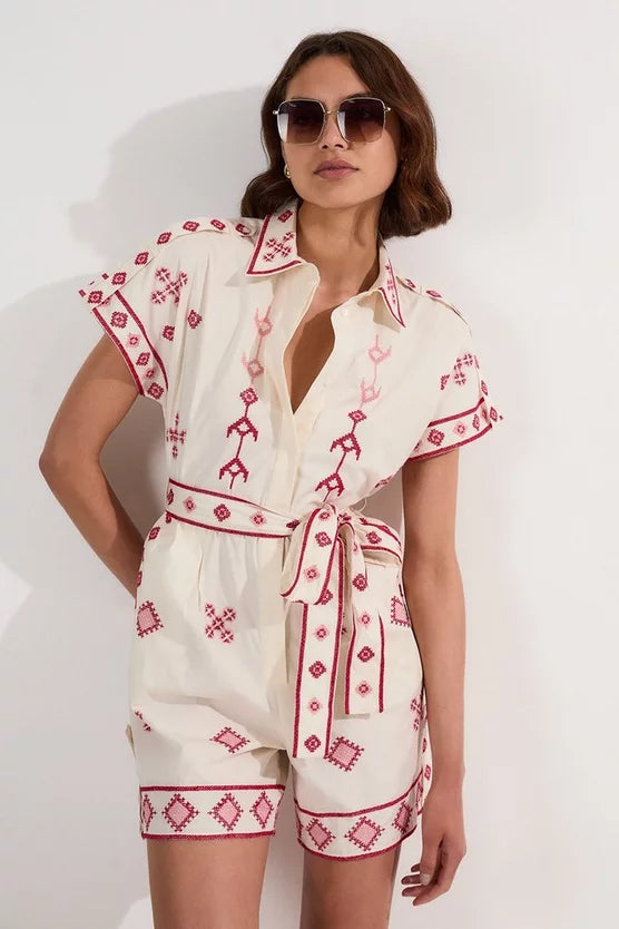 Cotton Embroidered Woven Playsuit