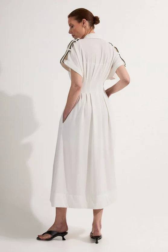 Crepe Woven Shirt Dress With Contrast Stripe Trim