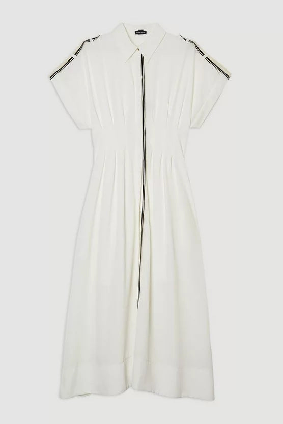 Crepe Woven Shirt Dress With Contrast Stripe Trim