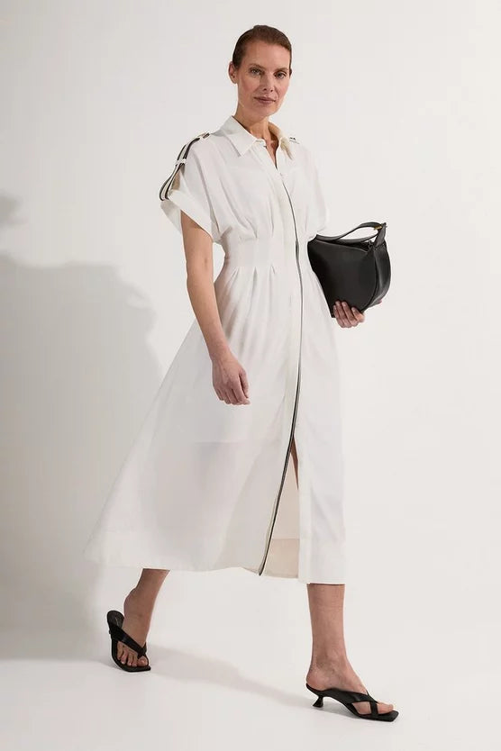 Crepe Woven Shirt Dress With Contrast Stripe Trim