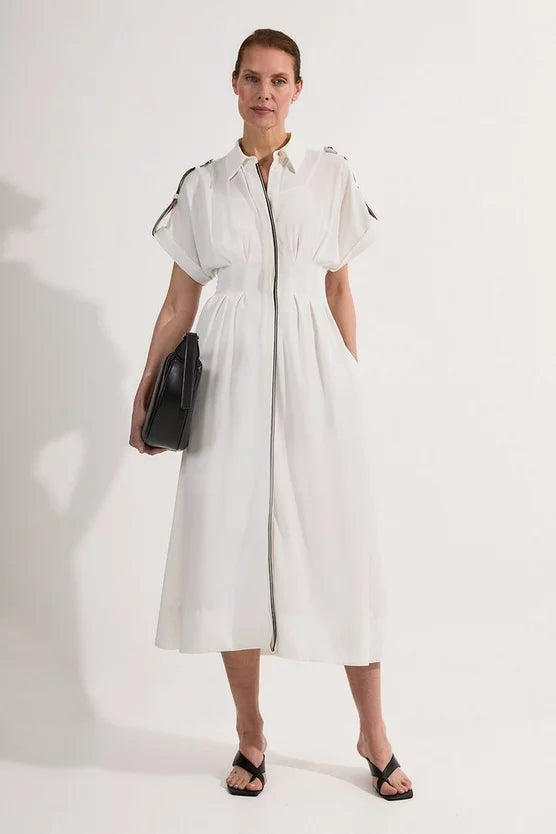 Crepe Woven Shirt Dress With Contrast Stripe Trim