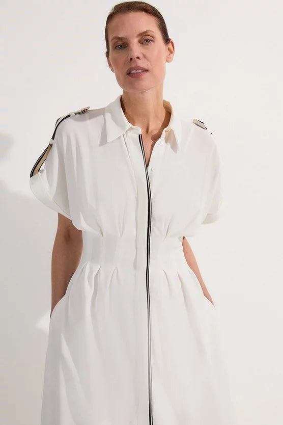 Crepe Woven Shirt Dress With Contrast Stripe Trim