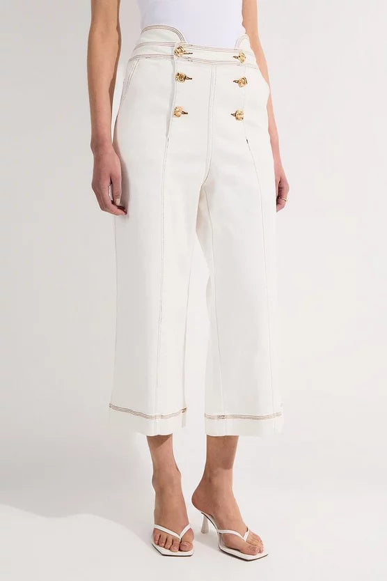 Denim Button Front Culottes Trousers