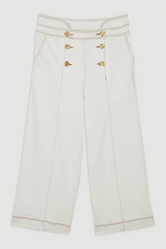 Denim Button Front Culottes Trousers