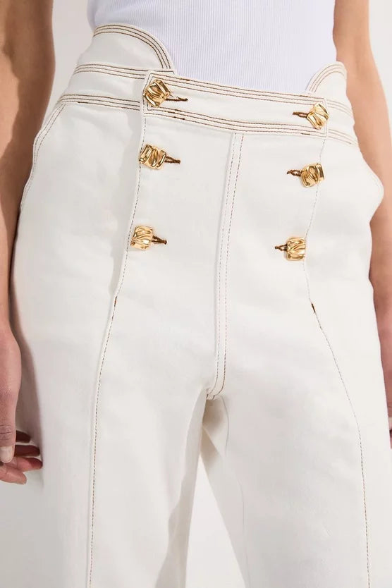 Denim Button Front Culottes Trousers